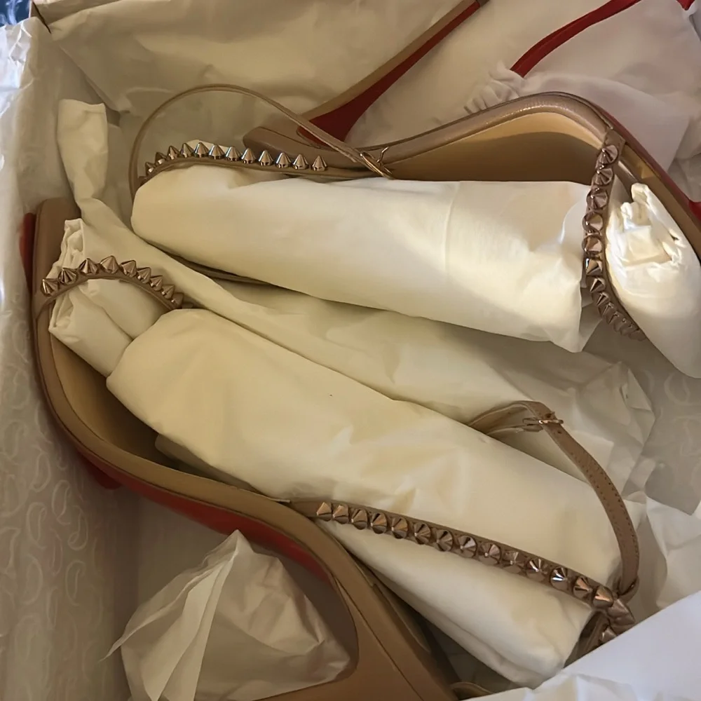 Christian Louboutin Tan Studded Heels - Picture 1 of 2
